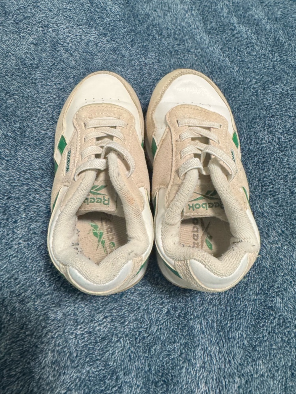 Reebok Kids White and Green Retro Suede Leather Sneakers